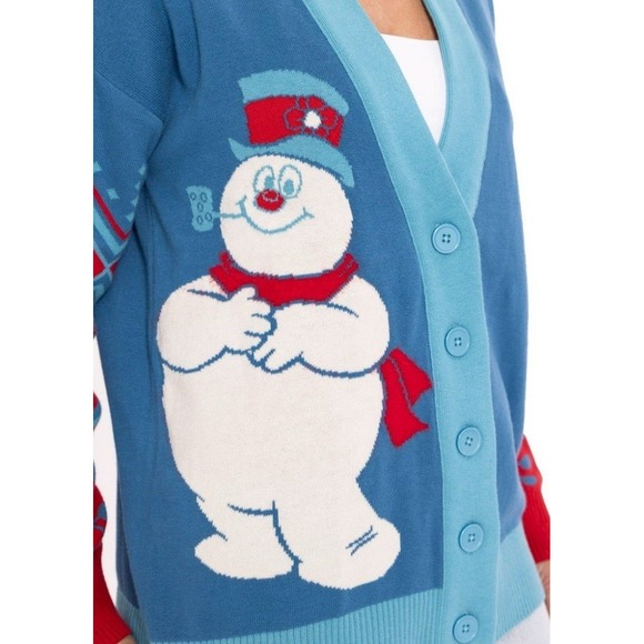 Frosty The snowman Sweater Cardigan Large Button Up Vneck - Picture 4 of 8